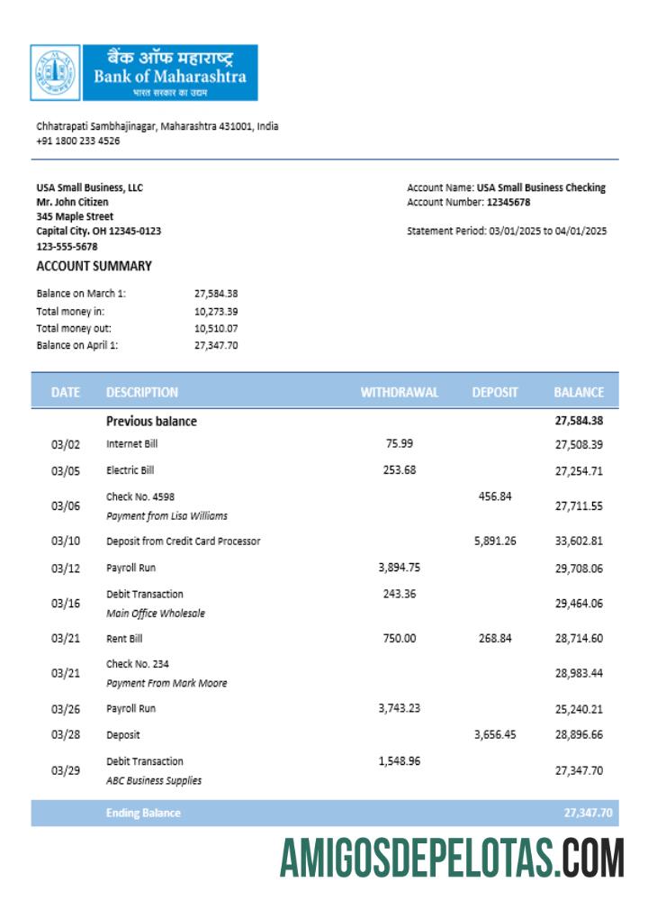 Realista Maharashtra Firm Account Statement Word e modelo PDF